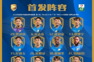 天天盈球即时比分直播-中甲联赛第17轮，大连鲲城客场对阵广东广州豹首发出炉